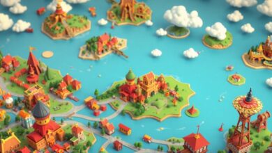 Capa mostrando uma variedade de cidades, ilhas e impérios coloridos de jogos de construção, com edifícios, estradas e seres humanos interagindo