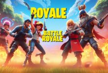 Capa com personagens icônicos de diferentes jogos battle royale em um ambiente de batalha
