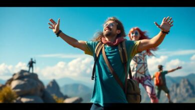 Cena vibrante de personagens explorando vastos ambientes de mundo aberto em diferentes gêneros, demonstrando liberdade e aventura