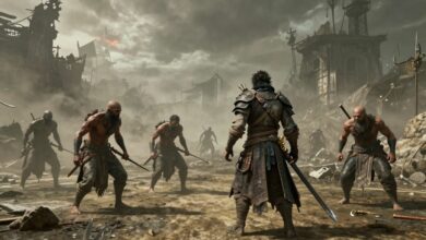 Cena épica de um personagem enfrentando inimigos em Dark Souls III, tematizando sobrevivência e tensão em ambiente sombrio