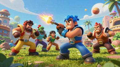 Capa mostrando personagens de Brawlhalla em batalha intensa em um cenário de arena