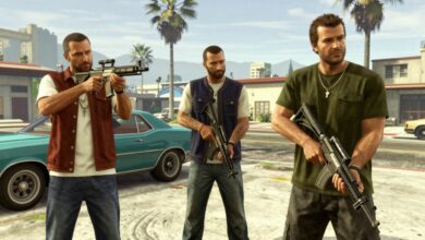 Capa mostrando os protagonistas de GTA V em ação durante uma missão no mundo aberto de Los Santos