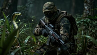 Capa do artigo mostrando Snake agachado em meio à vegetação alta durante uma missão noturna em Metal Gear Solid V