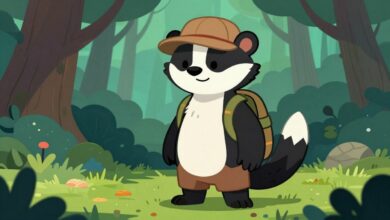 Capa com Bradley the Badger, o texugo aventureiro, em meio a uma floresta colorida e cheia de mistérios, pronto para novas aventuras, em estilo cartoon moderno