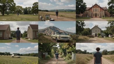 Uma colagem de cenas artísticas de vários jogos independentes que não usam diálogos, mostrando paisagens deslumbrantes e personagens solitários em uma jornada.